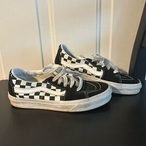 Black and white checkered Vans, have been worn, size 7 in women’s